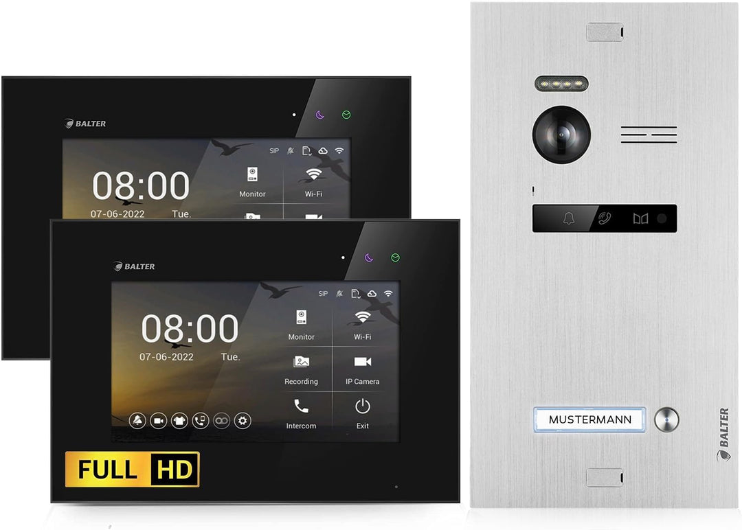 SCHUTZER Balter EVO HD Video Türklingel mit Kamera, 2 Draht Türsprechanlage 1 Familienhaus, 2x7 Zoll