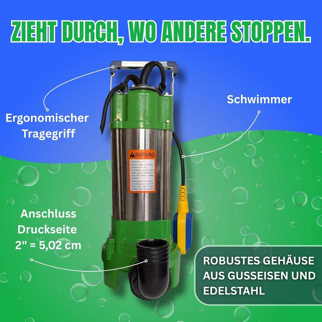CHM GmbH® Profi Fäkalienpumpe Schmutzwasserpumpe V550 11000 L/h (Profi Fäkalienpumpe ohne 2" C-Schla