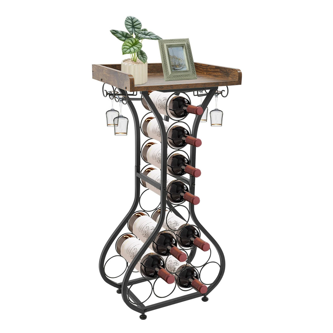 Weinregal freistehend für 14 Flaschen, 90cm Flaschenregal | Dekorativer Flaschenhalter-Ständer für K