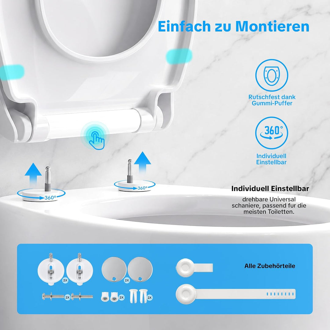 NUESTRA VIDA Ovaler WC-Sitz mit verdicktem Design und Absenkautomatik – einfache Montage, Edelstahl-