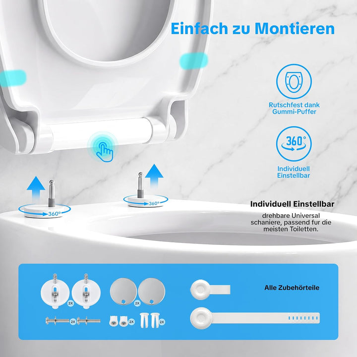 NUESTRA VIDA Ovaler WC-Sitz mit verdicktem Design und Absenkautomatik – einfache Montage, Edelstahl-