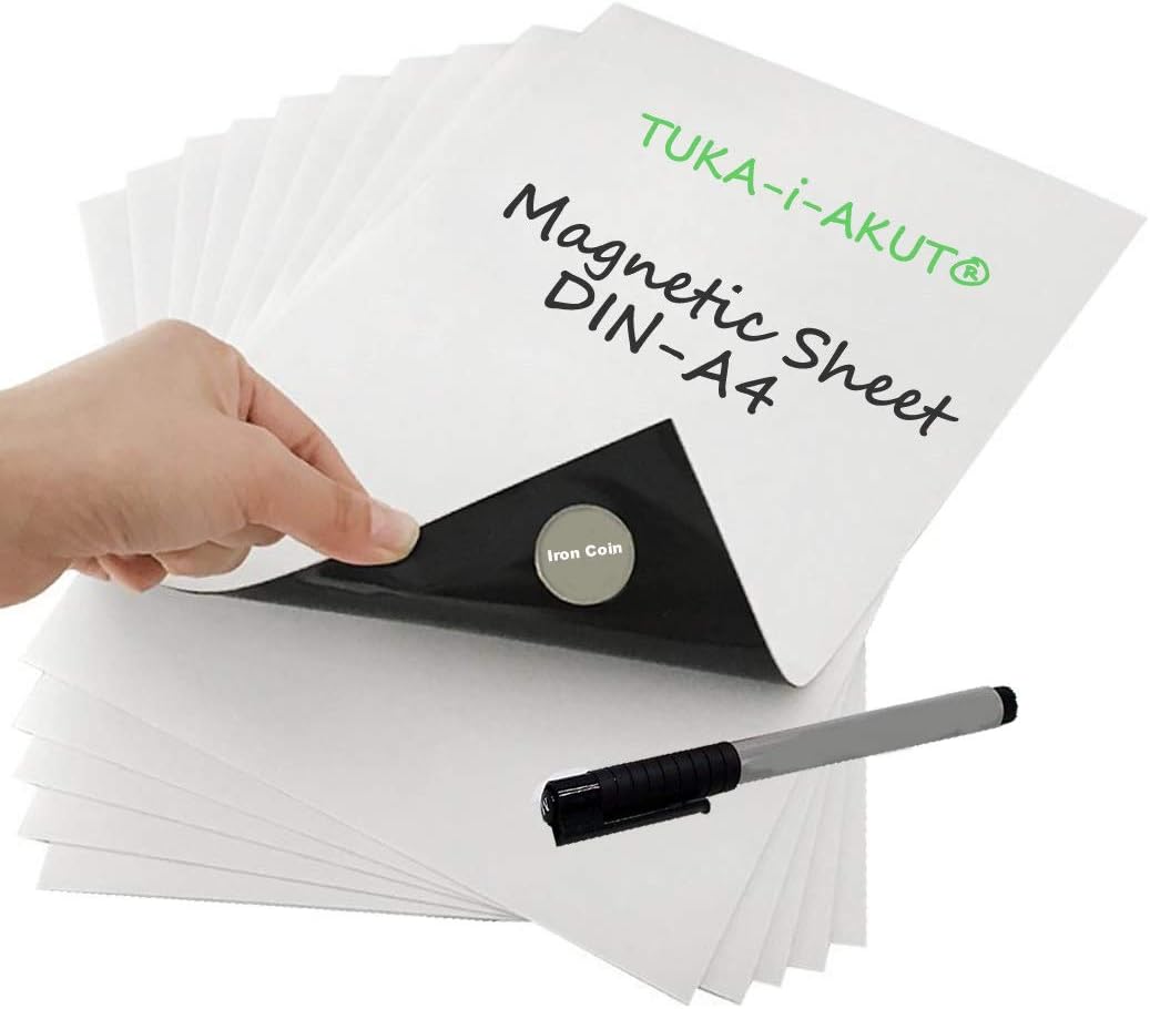 TUKA-i-AKUT 6x A4 Magnetfolie zum Beschriften und Zuschneiden, Flexibel Magnet Tafelfolie Magnetplät