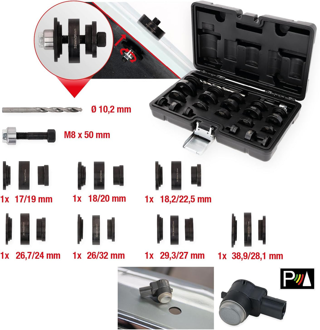 KS Tools 140.2650 Lochstanzen-Satz für PDC-Sensoren, 23-tlg