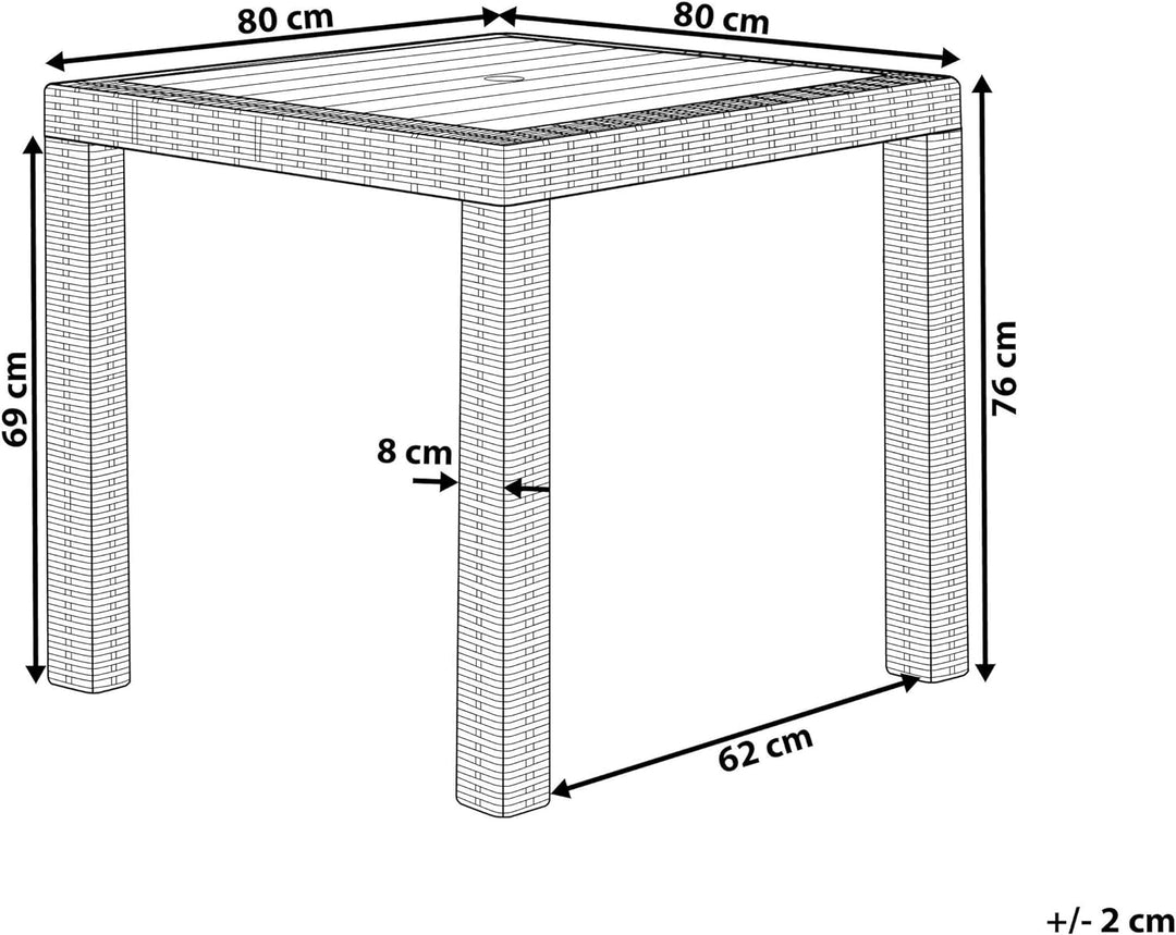 Gartentisch Rattanoptik 80 x 80 cm hellgrau Fossano
