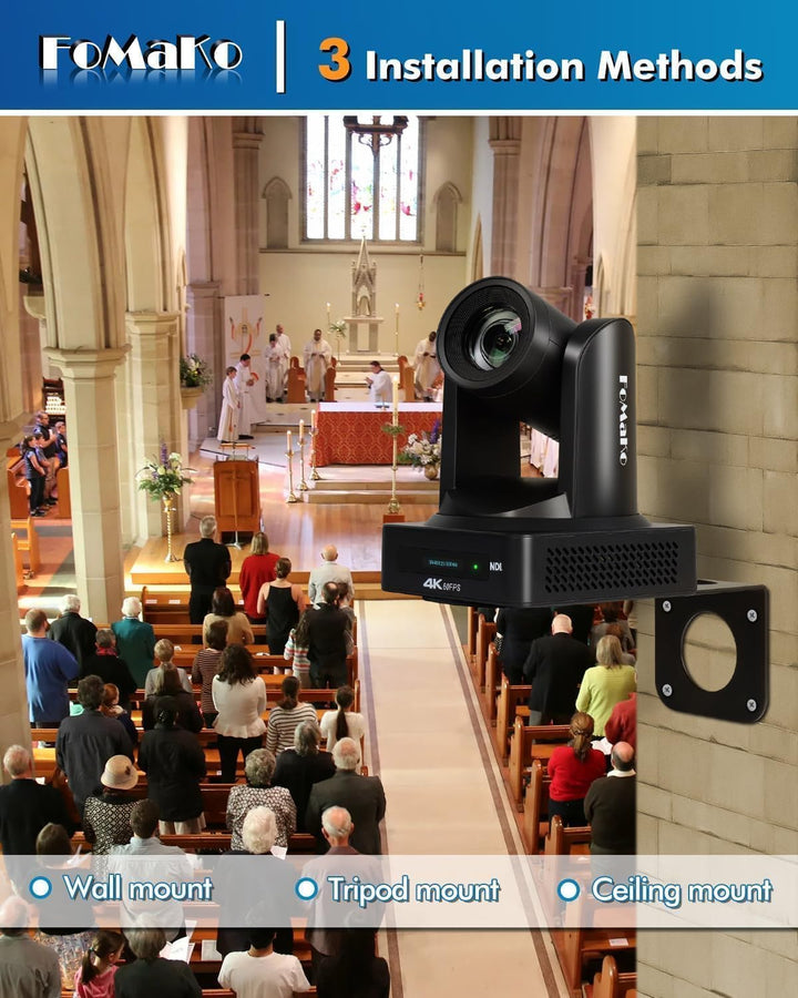 FoMaKo 4K 60FPS NDI HX3 PTZ Kamera, KI-Auto-Tracking, 20x Optischer Zoom NDI-Ausgang 4K@60, mit HDMI