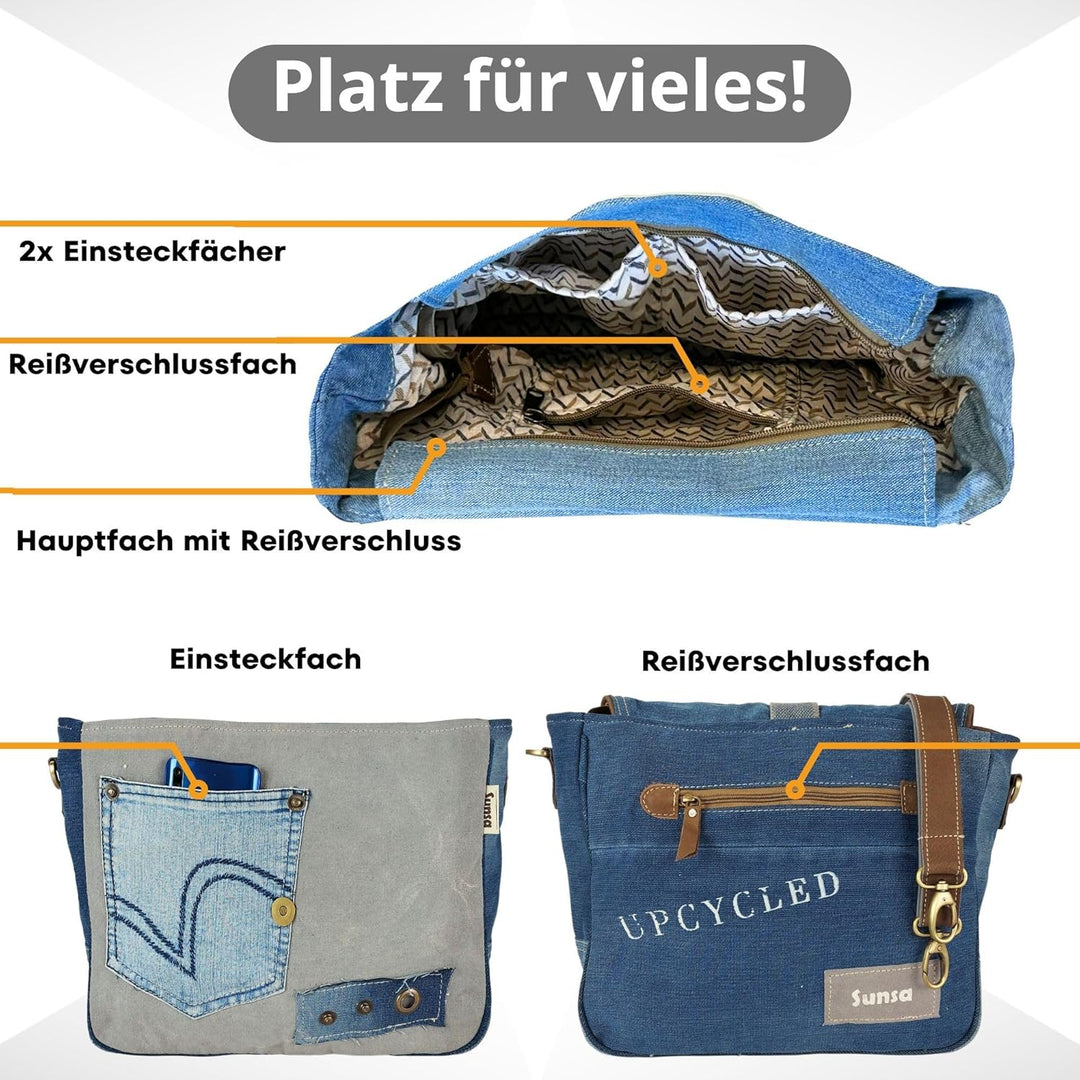 Sunsa Damen Umhängetasche. Canvas Messenger Tasche. Grosse Vintage Crossbody bag. Schultertasche und