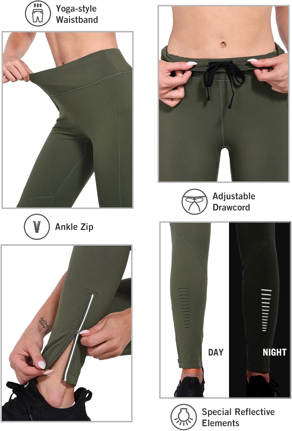 baleaf Thermoleggings Winter Damen Fahrradhose Lang mit Reissverschluss Warm Gefüttert Jogginghose R