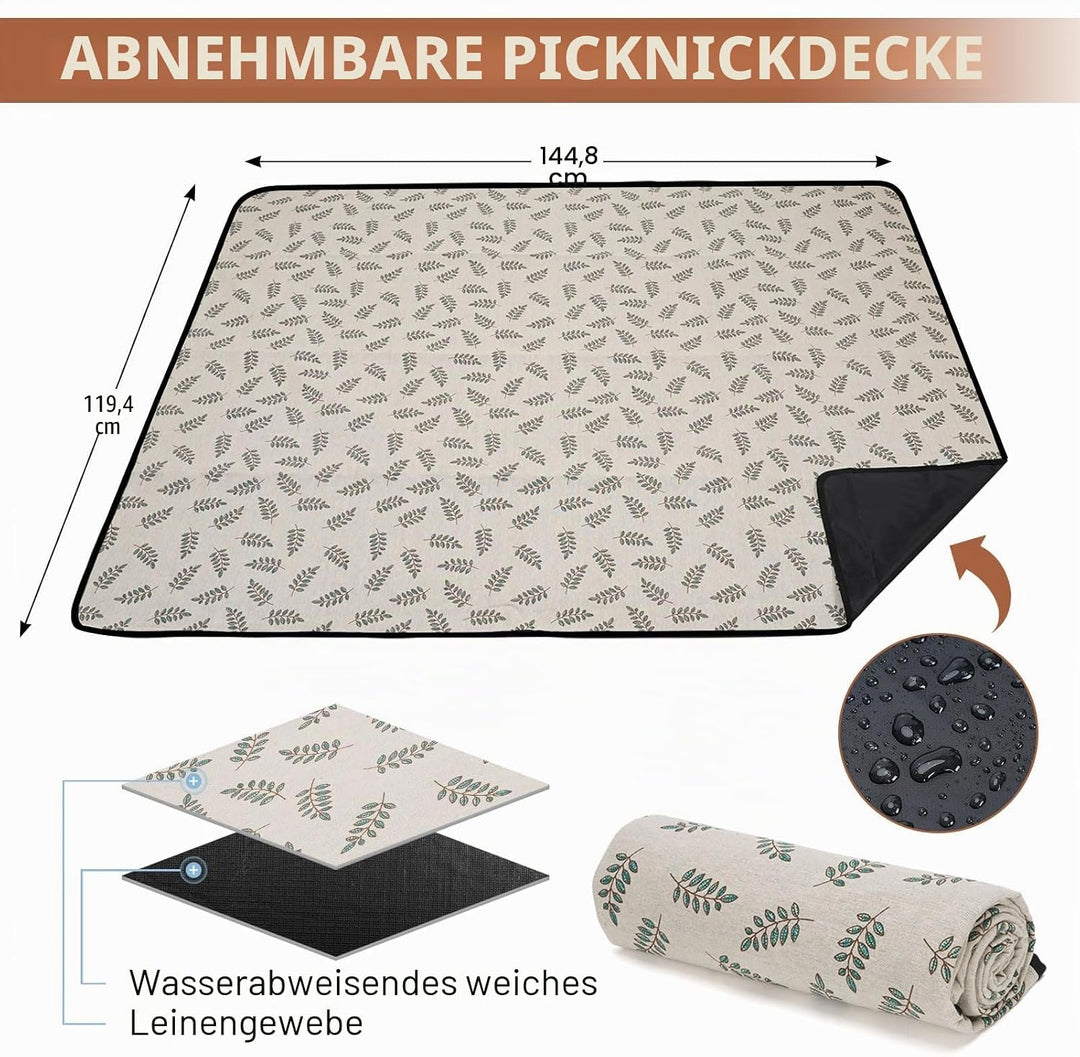 Picknickkorb mit Tisch, Picknickkorb Set für 2, Weidenkorb mit Weinhalter, Weidenkorb Picknick-Set m