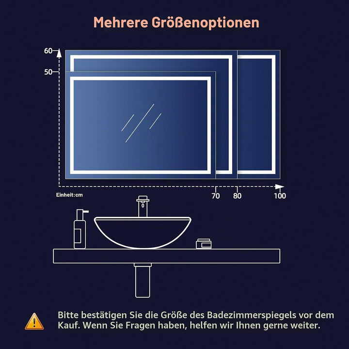 Dripex Badspiegel mit Beleuchtung Led Spiegel mit RGB LED Streifen, Farbwechsel, Touch-Schalter, Dim