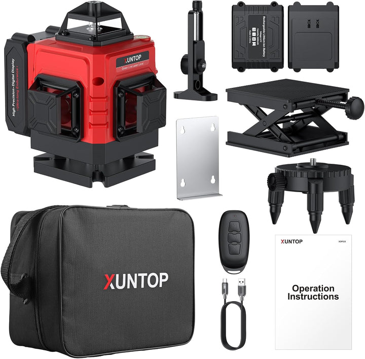 XUNTOP Laser Wasserwaage Selbstnivellierend Kreuzlinienlaser Grüner Selbstnivellierend 16 Linienlase