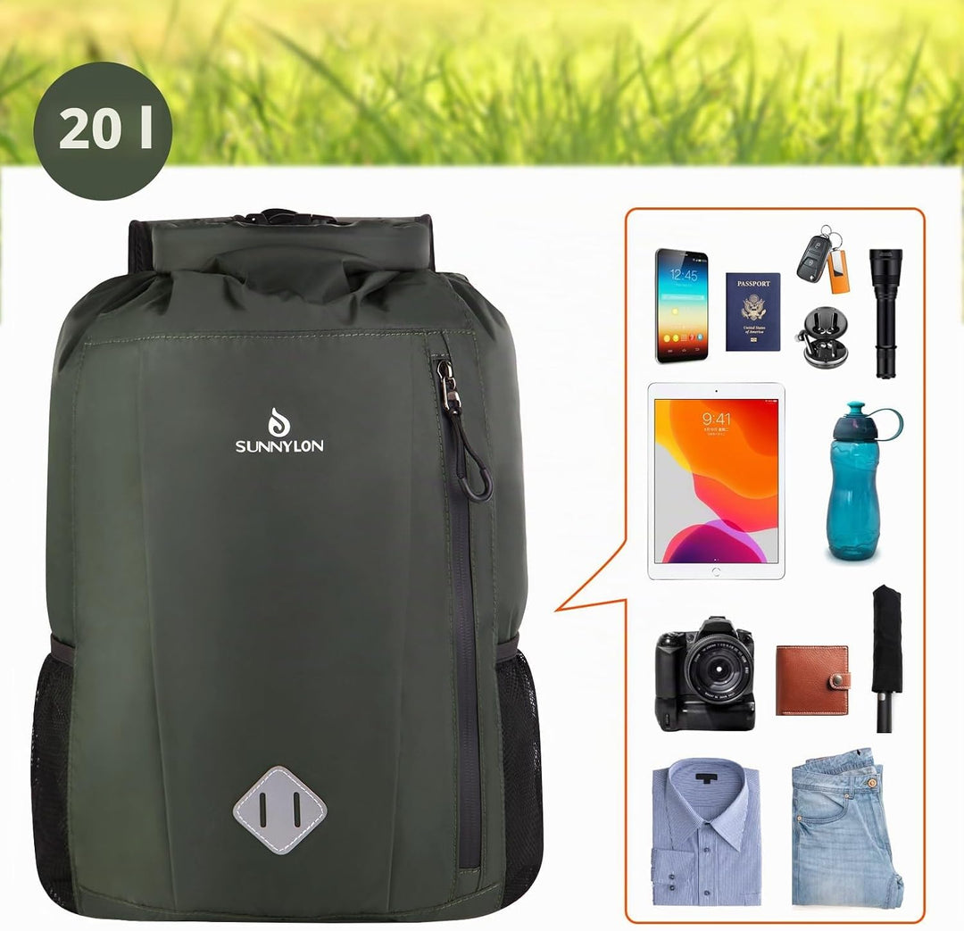 Dry Bag Rucksack,20L IPX8 wasserdichte Rucksack Rolltop mit Handyhülle,Wasserfester Tasche Schwimmen
