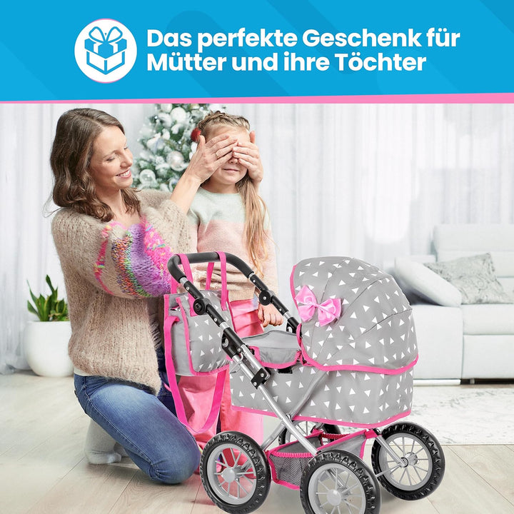 Kinderplay Puppenwagen ab 2 Jahre, Puppenbuggy ab 2 Jahre - Leichte und Stabile Konstruktion, Höhenv