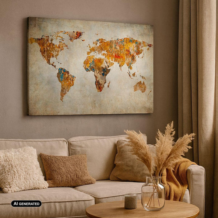 Bilder auf Leinwand Welt Karte Kontinente Geographie Leinwandbild 70x50cm Wandbilder Dekoration Wohn
