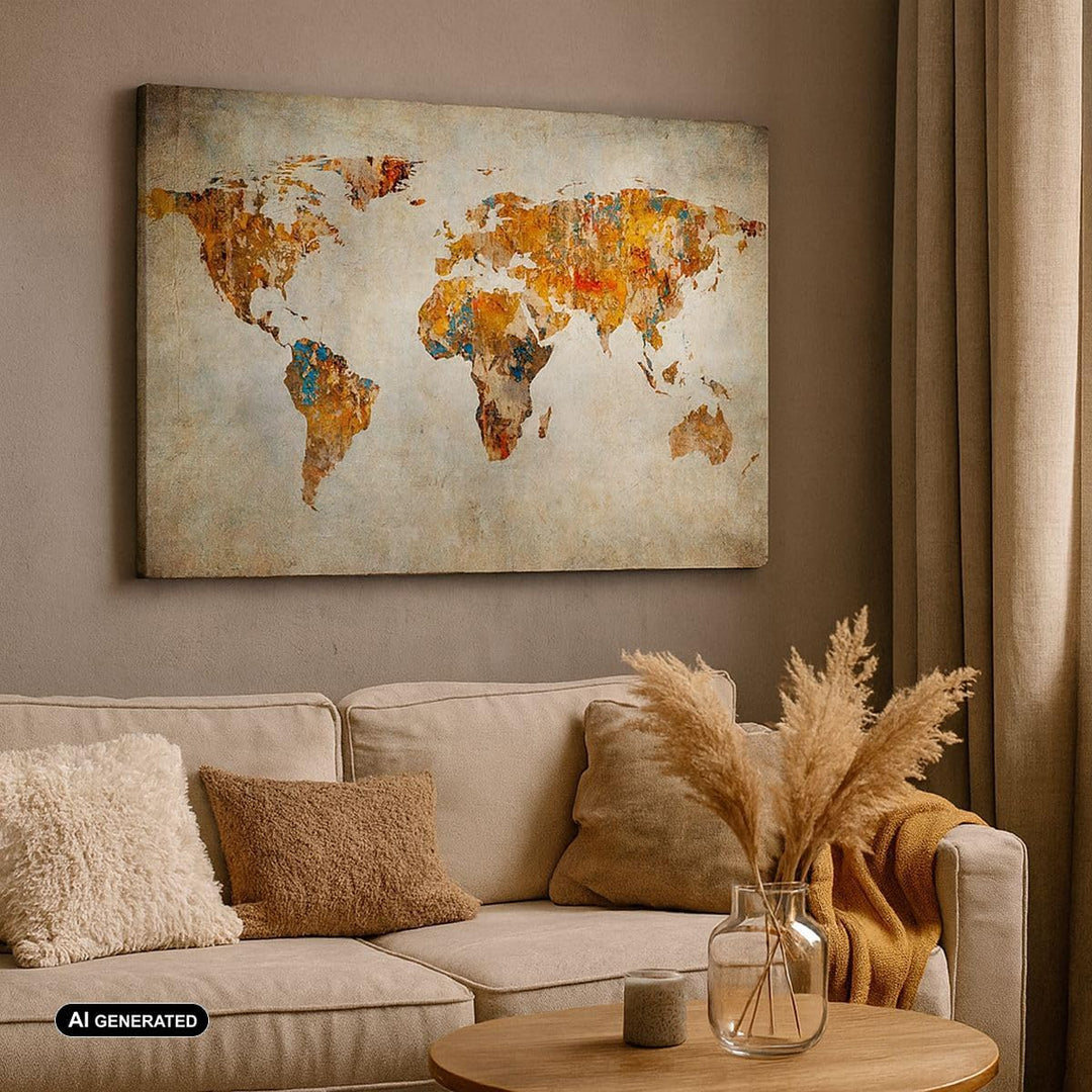Bilder auf Leinwand 100x70cm Leinwandbild Welt Karte Kontinente Geographie Gross Wanddeko Bild Schla