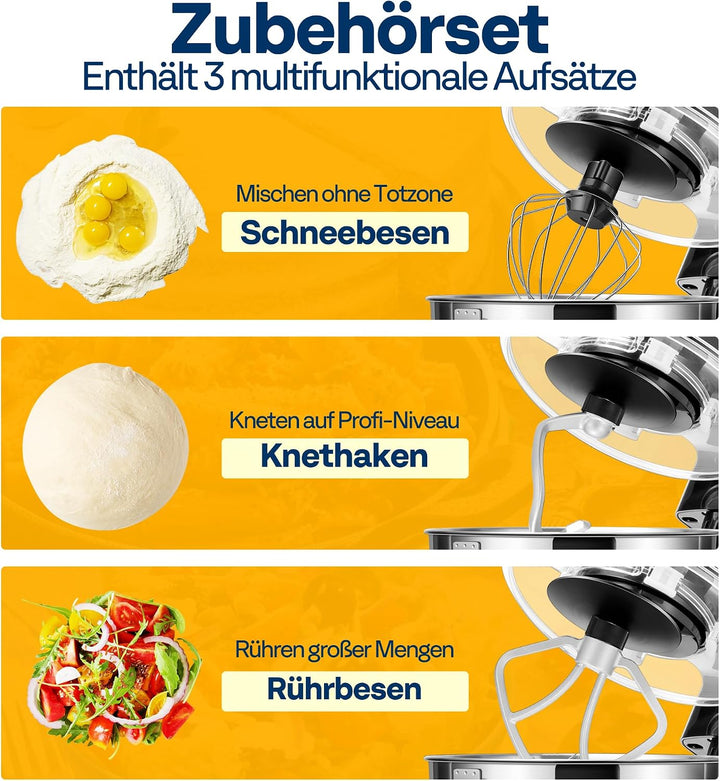 VIVOHOME Küchenmaschine 5,7L Knetmaschine 1500W Küchenmaschinen mit 10 Geschwindigkeiten Pulsfunktio