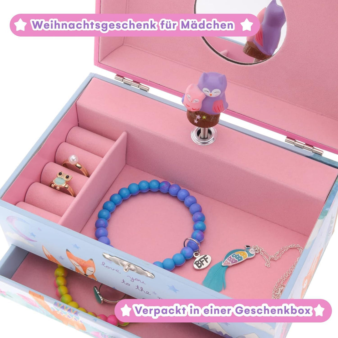 Jewelkeeper - Musikalische Schmuckkästchen Mädchen mit ausziehbarer Schublade, Walddesign Design - S