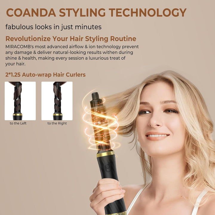 Haartrockner & Haarstyler 6 in 1, Airstyler Set mit Luft Lockenstab Automatisch, Rundbürstenföhn, Th