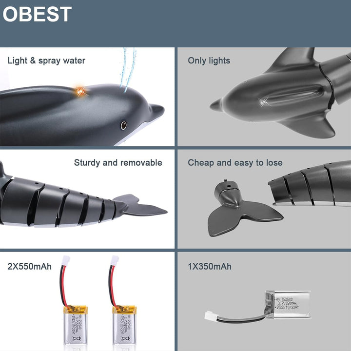 OBEST Ferngesteuertes Delfin Spielzeug RC Boot, 2.4GHZ Hohe Simulation Dolphin HaiBoot, Tauchfähig S
