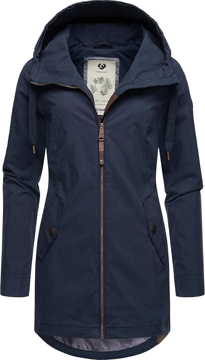 Ragwear Damen Übergangsjacke leichte Jacke lang mit Kapuze Mondda XS-XXL S Navy, S Navy