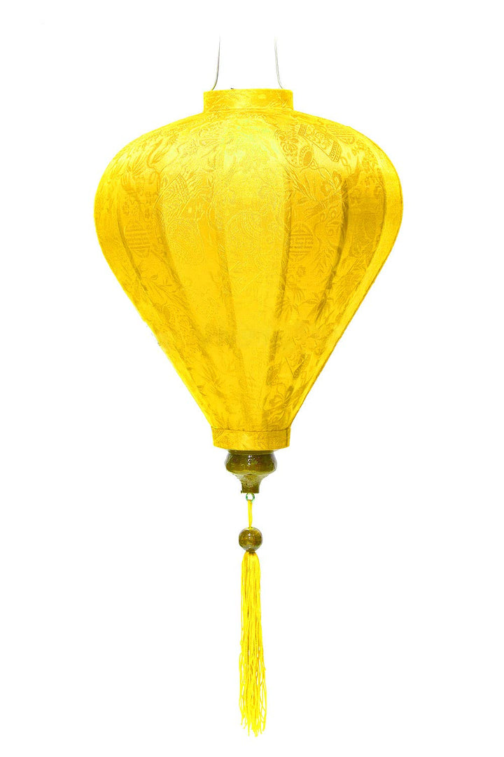 Lampion Asiatisch Hoi an Seide gelb M – Ø 33 cm – Laterne Hoi an Stoff, Bambus und Holz – Handwerk u