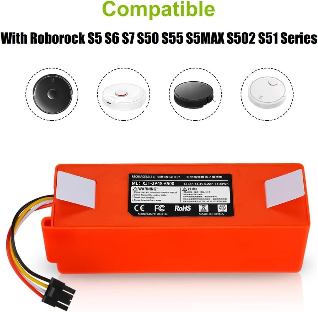 ENERGUP 14.4V 6500mAh Ersatzakku für Xiaomi Roborock S50 Mijia Roborock S51 Roboter Staubsauger Akku