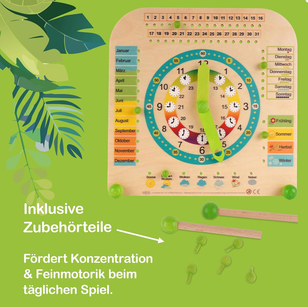 Hess Holzspielzeug 14658 - Stand - Kinderlernuhr aus Holz, ca. 25 x 25 cm