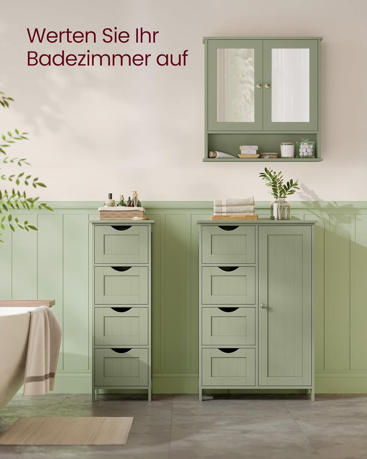 VASAGLE Spiegelschrank, Badschrank, Wandschrank, Hängeschrank mit 2 Spiegeltüren und offenem Fach, v