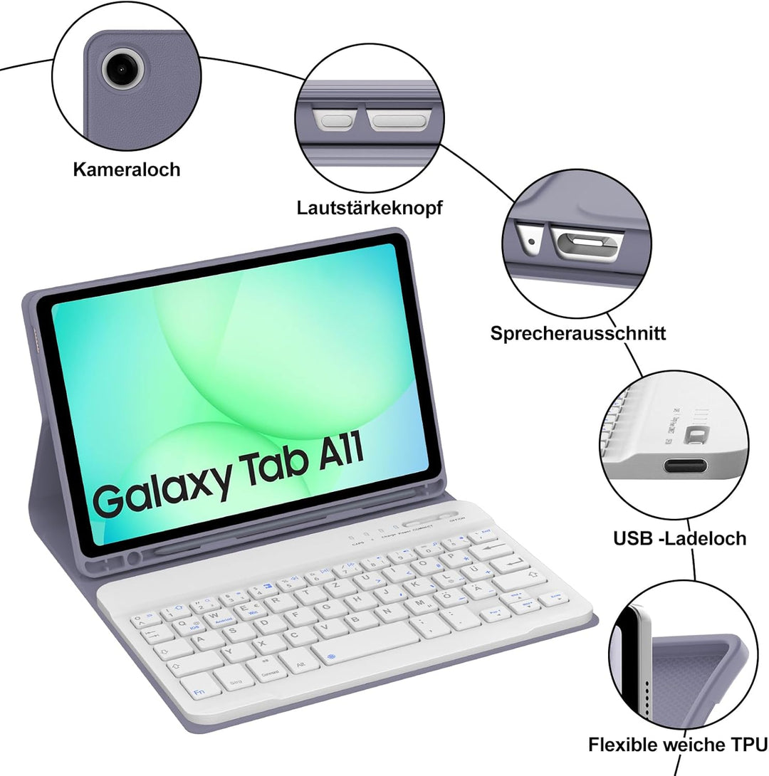 Tastatur für Samsung Galaxy Tab A11 8.7 Zoll 2025/A9 2023, Hülle mit Tastatur für Samsung Tab A11 Ma