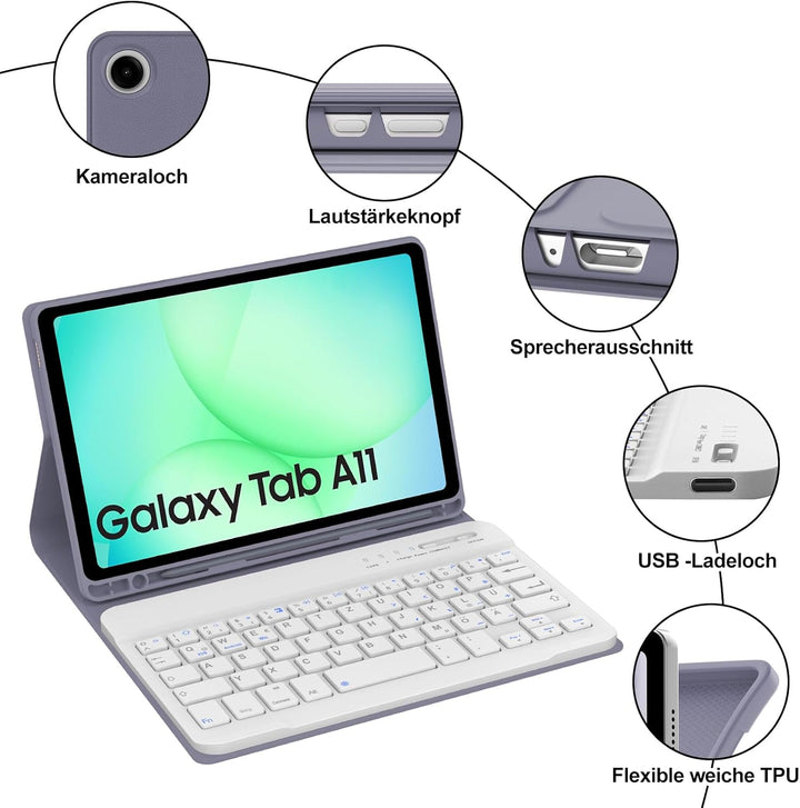 Tastatur für Samsung Galaxy Tab A11 8.7 Zoll 2025/A9 2023, Hülle mit Tastatur für Samsung Tab A11 Ma
