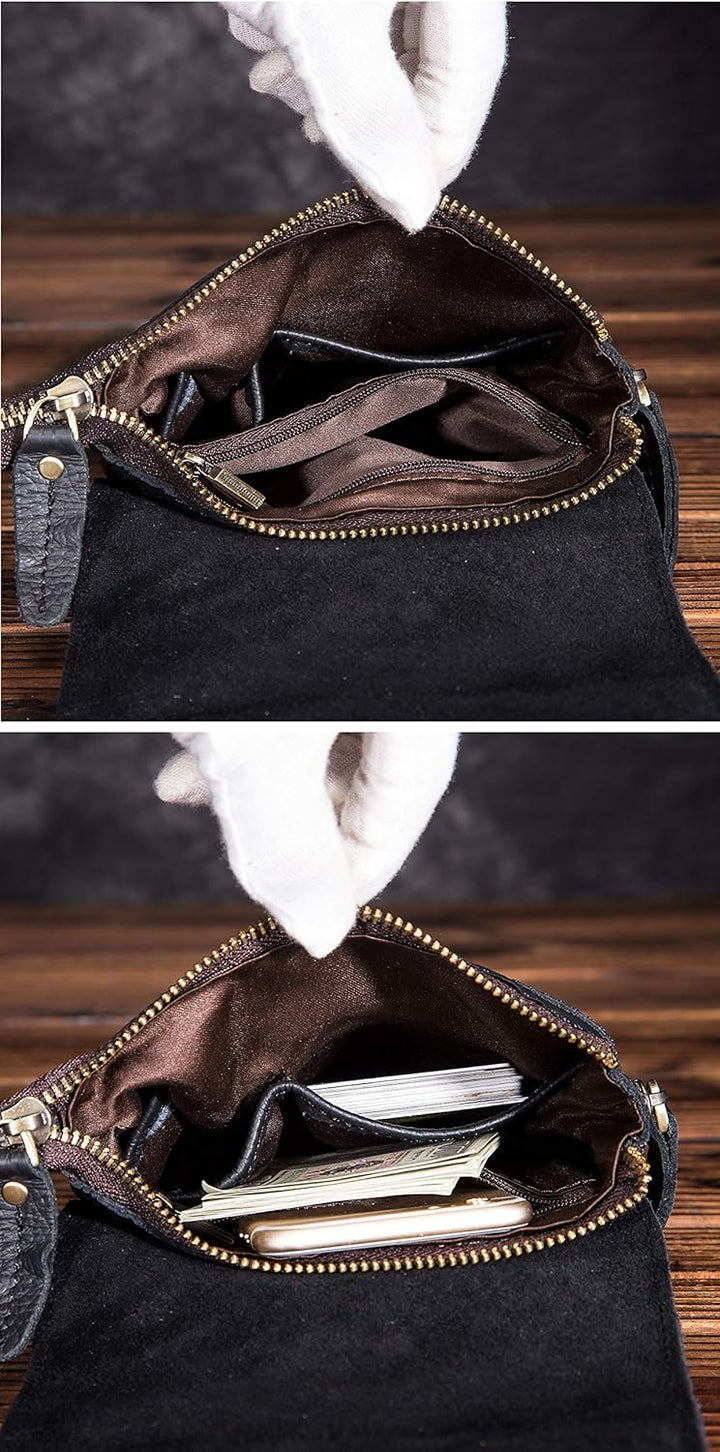 Le'aokuu Herren Verrückt Pferd Leder Tasche Freizeit Universität Schultasche Reisetasche Schultertas