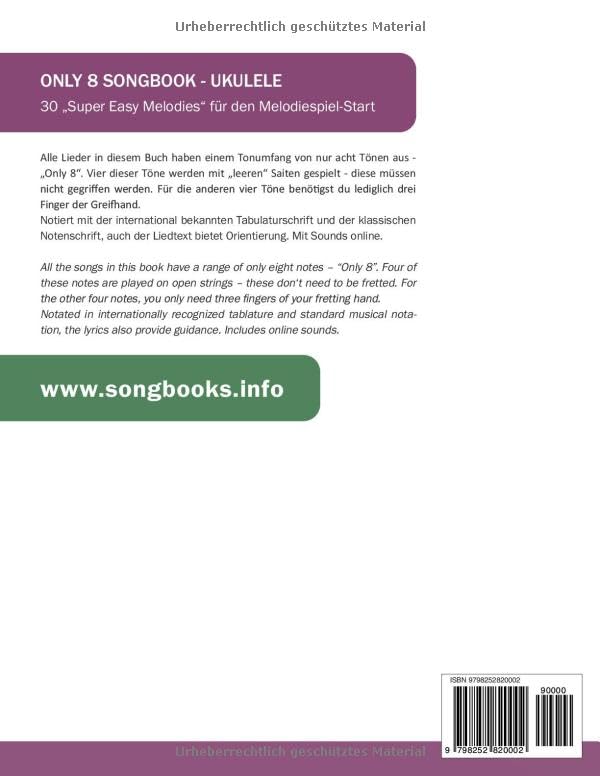 Only 8 - Ukulele - 30 Super Easy Melodies: + Sounds online (Play Ukulele), Taschenbuch