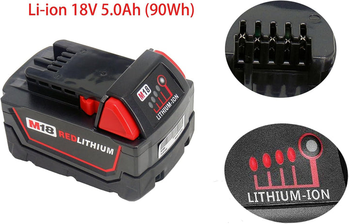 CYDZ® 2 Stück 18V 5.0Ah Akku für Milwaukee M18 48-11-1828 48-11-1840 C18B M18BX Li18 M18B4 M18 XC mi