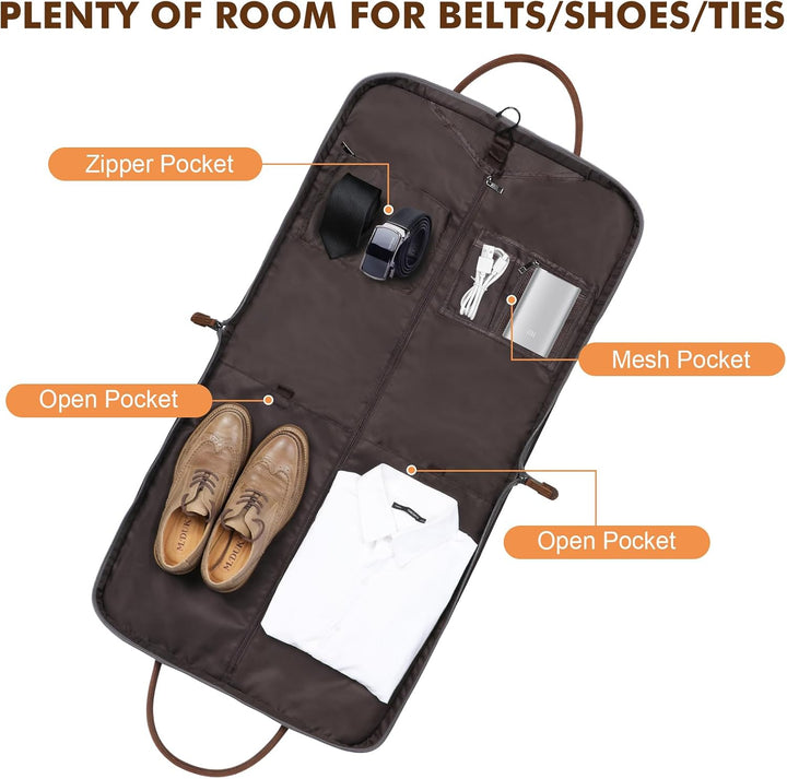 S-ZONE Herren Kleidersack Anzugtasche Canvas Echtleder Trim Kleidertasche für Reisen Kurzurlaub Gesc