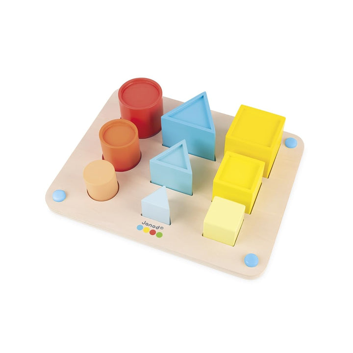 Janod - Grundlagen - Die Rauminhalte - Lernspiel aus Holz Babys und Kleinkinder 3-En-1 - Formen und