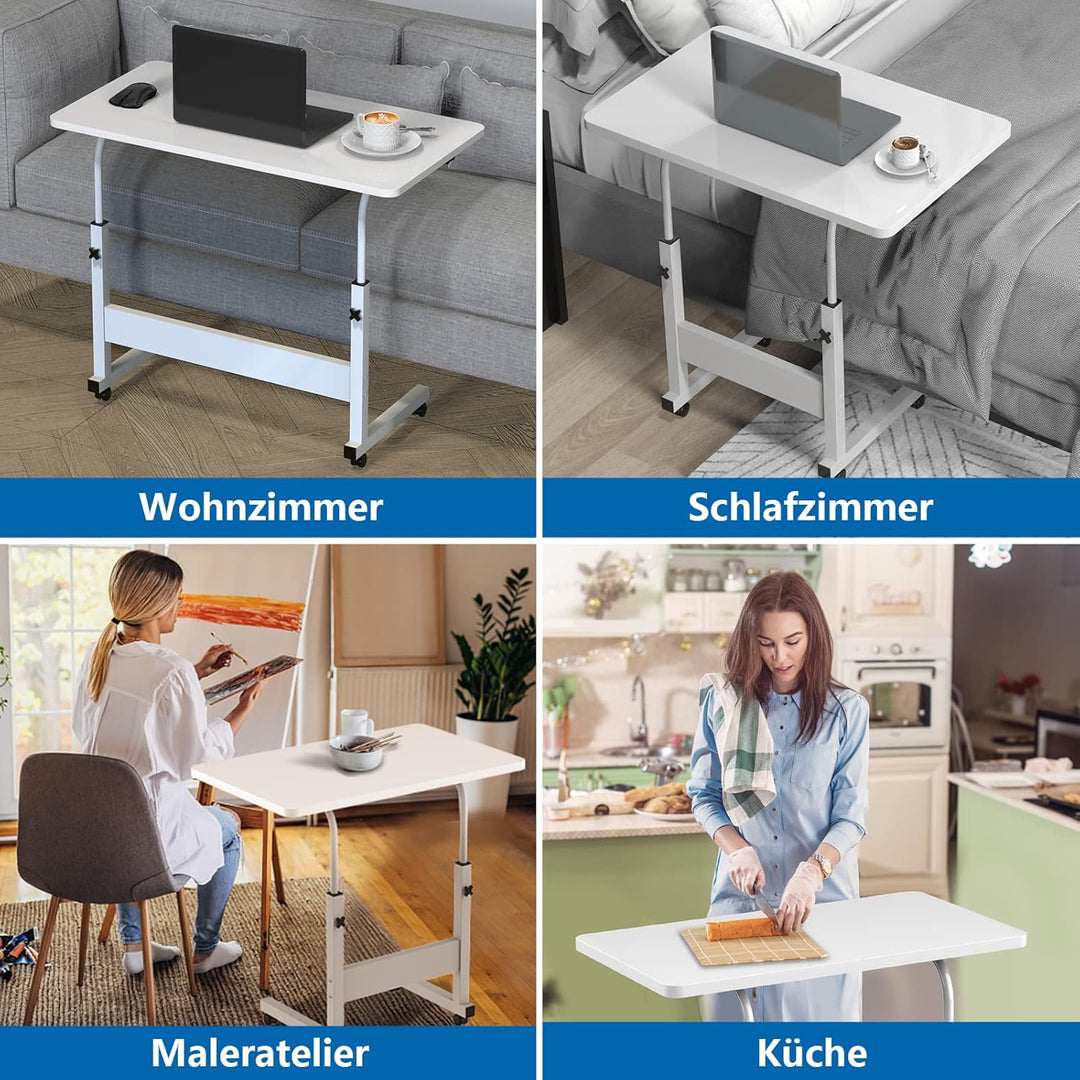 PIPIPOXER 60x40cm Laptoptisch höhenverstellbarer Schreibtisch mit drehbarer Rollen 60x40cm Computert