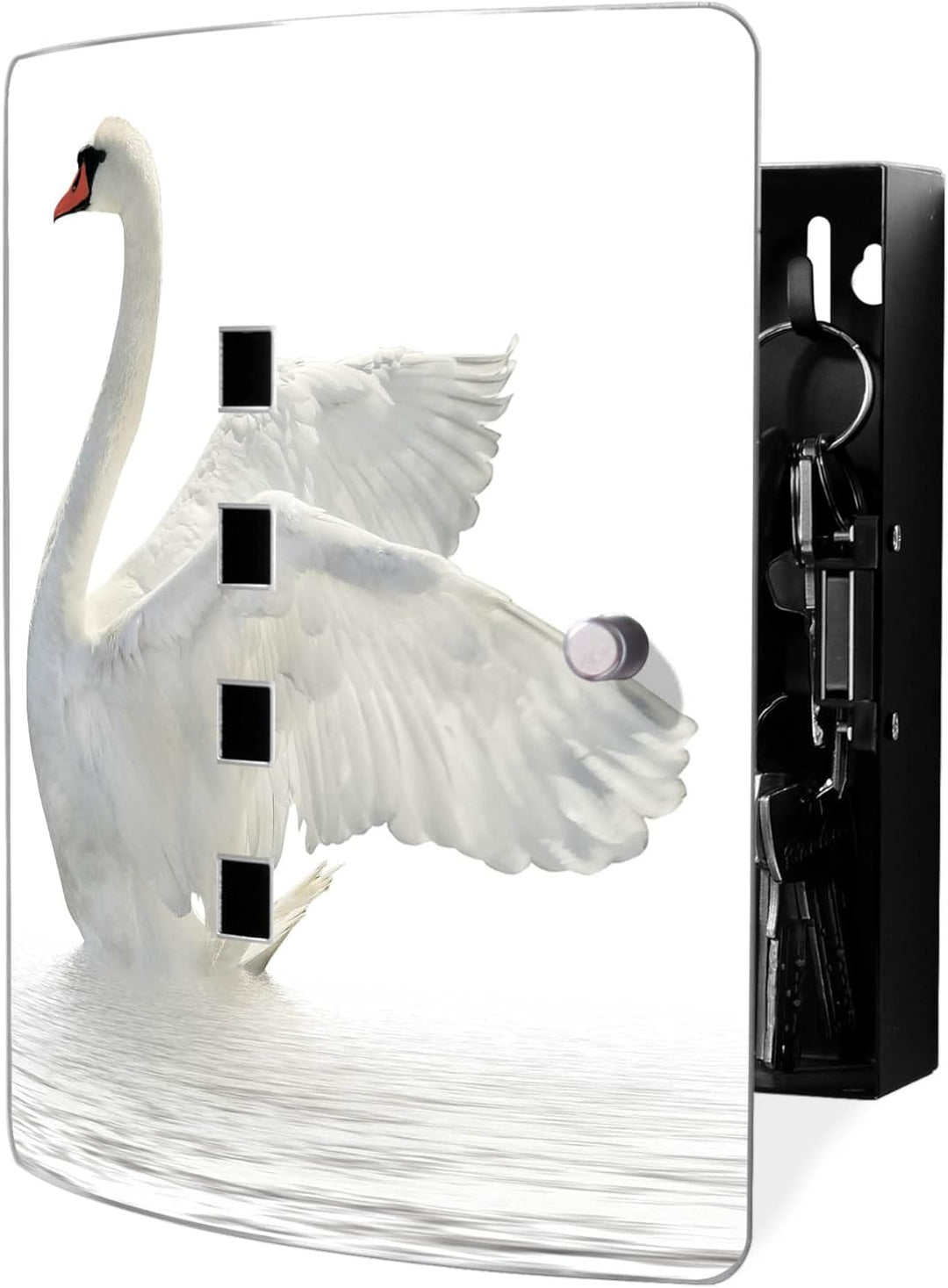 banjado® Design Schlüsselkasten aus Edelstahl mit Motiv Schwan für 10 Schlüssel - Schlüsselschrank z