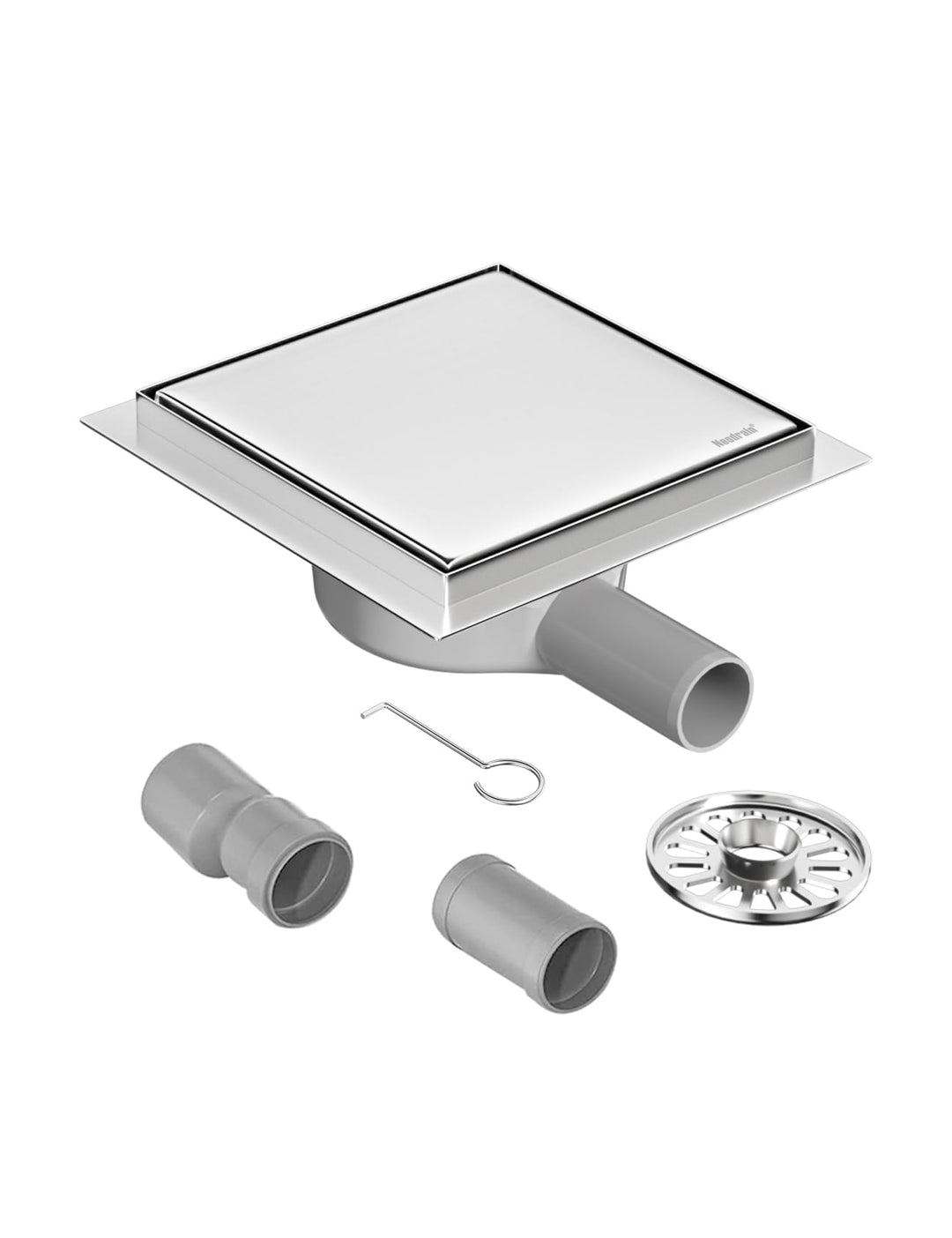 Neodrain Duschrinne Quadratisch Edelstahl Bodenablauf mit 360° Siphon Geruchsstop, Haarfilter 2 in1