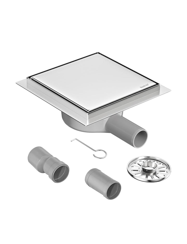 Neodrain Duschrinne Quadratisch Edelstahl Bodenablauf mit 360° Siphon Geruchsstop, Haarfilter 2 in1