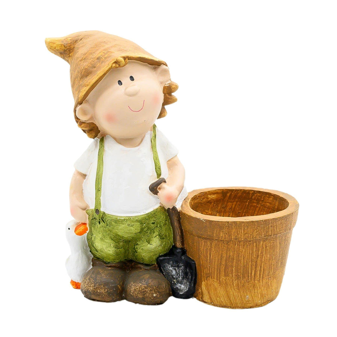 Wichtelstube-Kollektion XXL Gartenfigur Franz mit Blumentopf, Gartendeko Outdoor mit Pflanzkübel, li