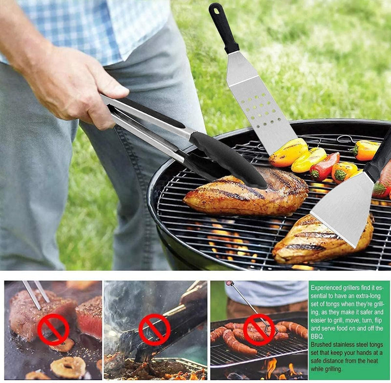 AMZMUKAUP 12Pcs Grillspachtel Set, Grillwender BBQ Werkzeugset Edelstahl mit Tragetasche, Perfektes