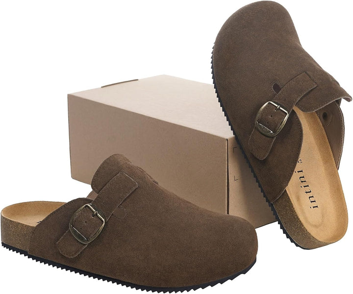Intini Clogs Hausschuhe Herren Damen Pantoletten Leder | Schlappen Geschlossene, Weiches Kork-fussbe