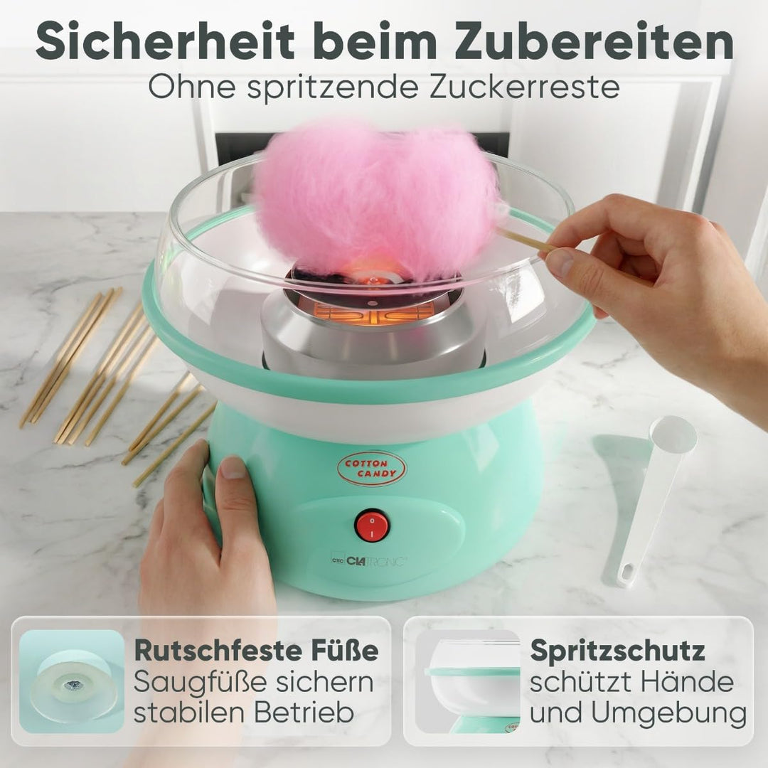 Clatronic® Zuckerwattemaschine | für Zuckerwatte in wenigen Minuten | inkl. Messlöffel und 10 Holzst