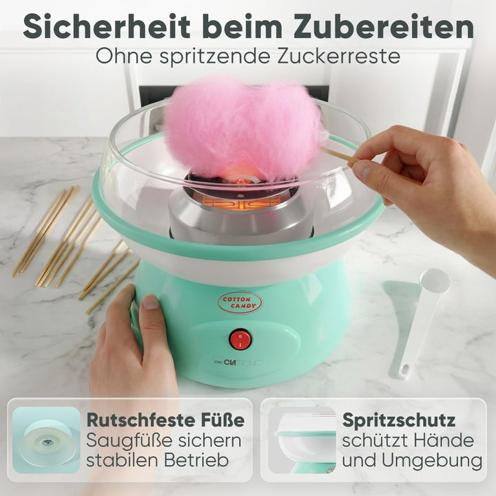 Clatronic® Zuckerwattemaschine | für Zuckerwatte in wenigen Minuten | inkl. Messlöffel und 10 Holzst
