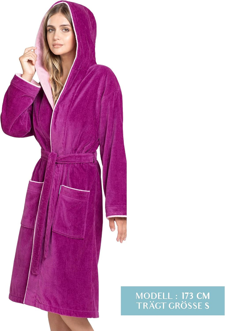 Twinzen Bademantel Damen Frottee - Baumwollsamt - Bademantel Damen Baumwolle Velours Bademantel Dame