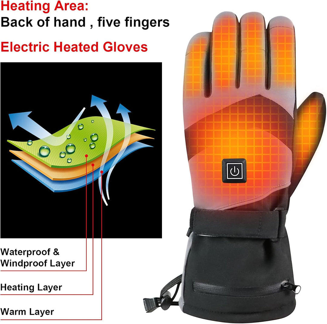 Beheizbare Handschuhe, 7.4V 3000mAh Beheizte Handschuhe für Damen Herren, wasserdichte Winddicht Tou