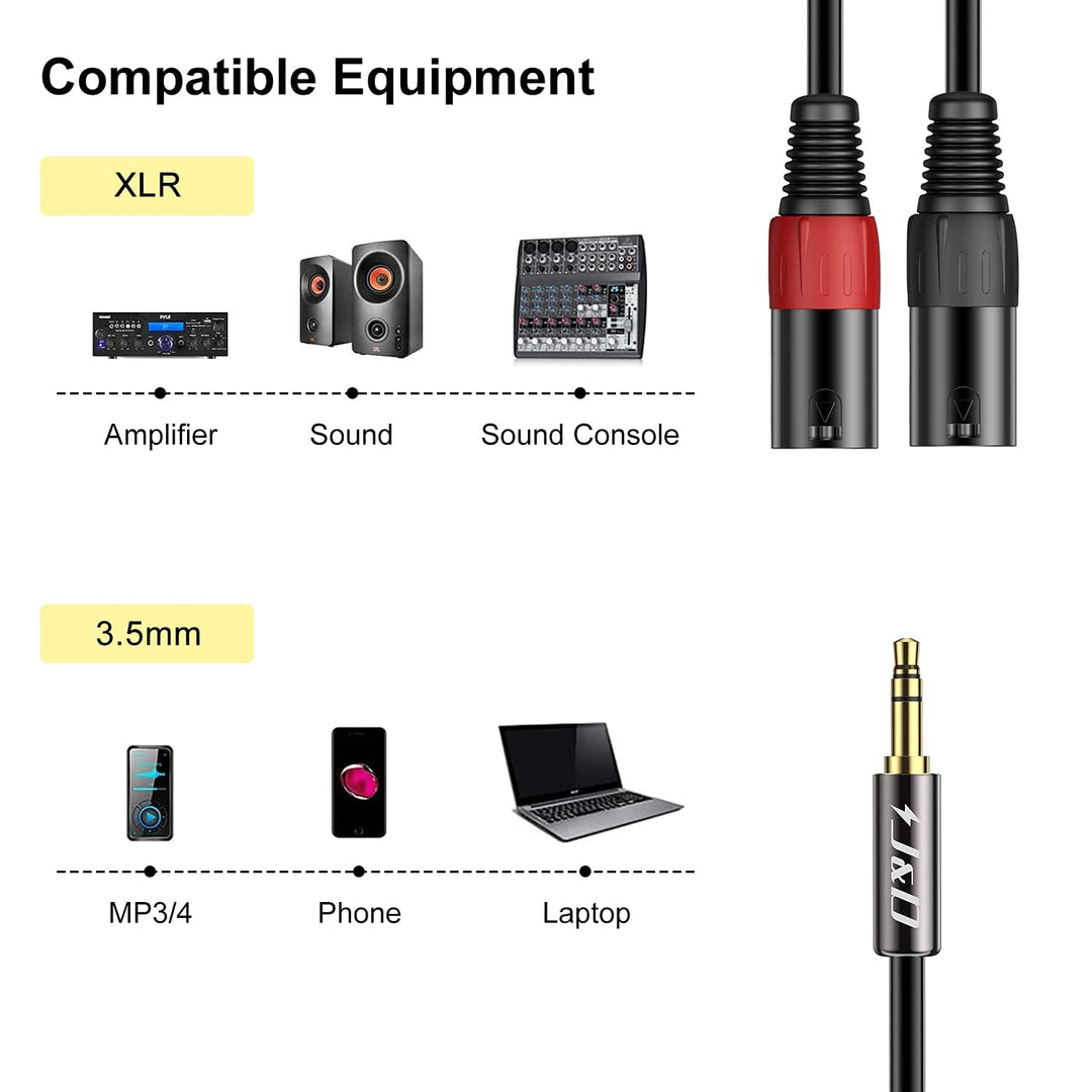J&D 3,5mm 1/8 Zoll auf Dual-XLR Y Splitter Kabel, PVC Geschält 2x XLR Männlich zu 3,5mm TRS Männlich