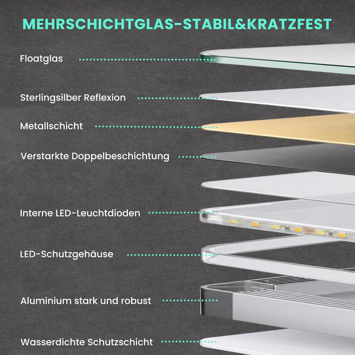 Badezimmerspiegel mit Beleuchtung 70x50cm,LED Badspiegel Badezimmer Spiegel mit Beleuchtung Lichtspi