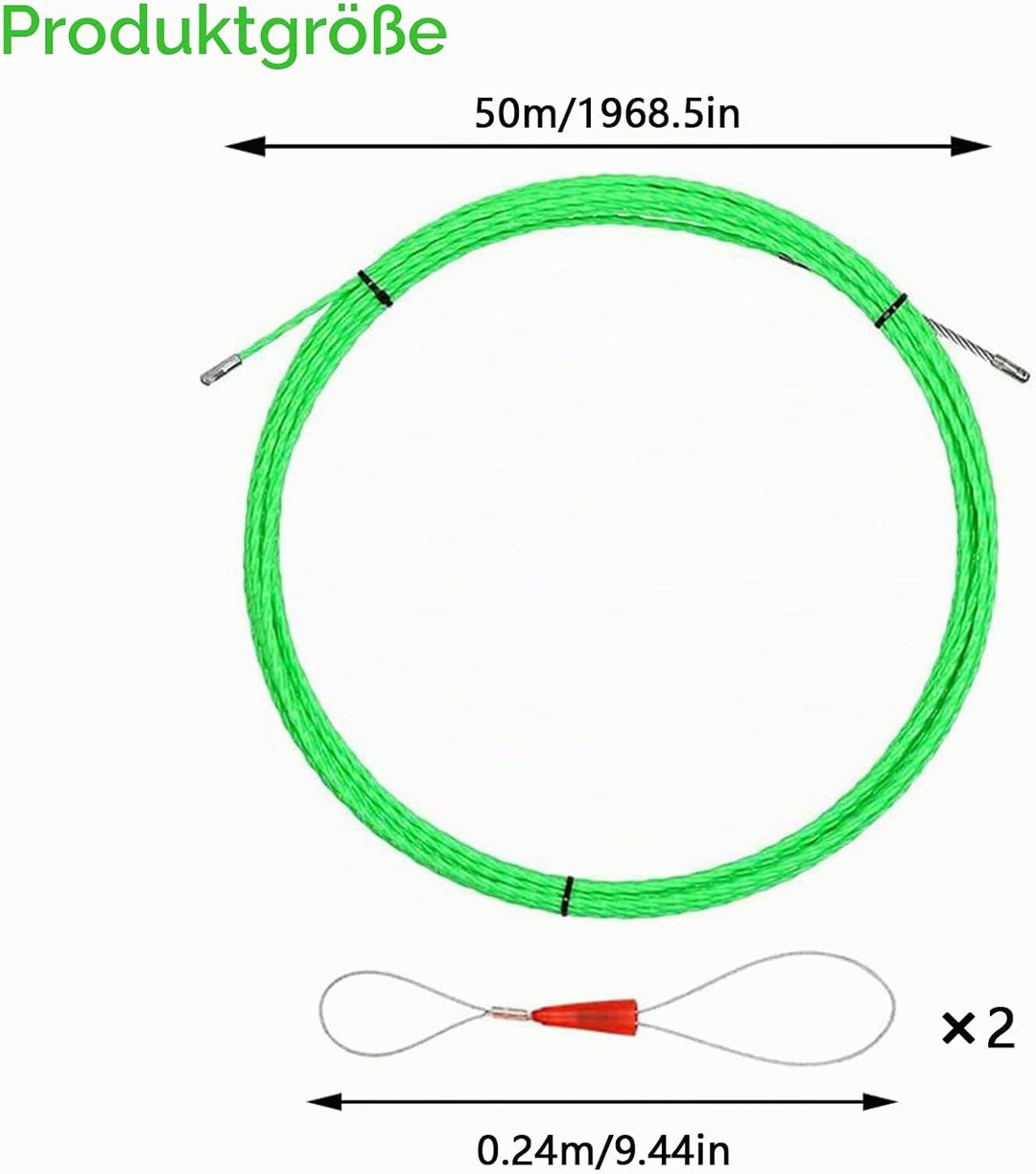 Kabeleinziehhilfe 50m, 4,5mm Kabelziehhilfe Einziehspirale Polyester Einziehdraht mit 2 Führungsfede