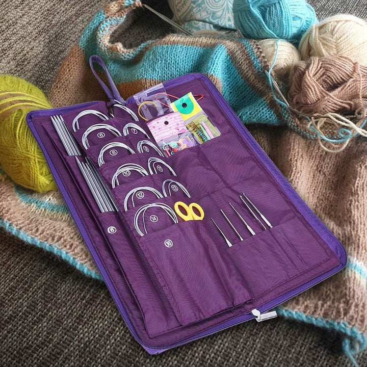 Rundstricknadeln Set, Edelstahl Stricknadeln langen und kurz Häkelnadel Set mit Strickzubehör Austau