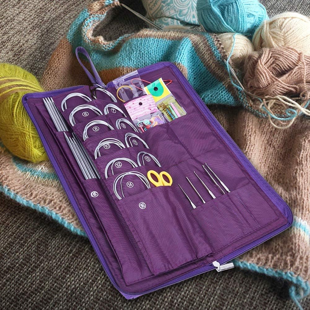 Rundstricknadeln Set, 104 Stücke Stahl Austauschbar Stricknadeln Häkelnadel Weben Werkzeug mit Aufbe